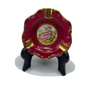 Limoges France Fragonard Ashtray Trinket Dish Romantic Courting Cobalt Blue Gold
